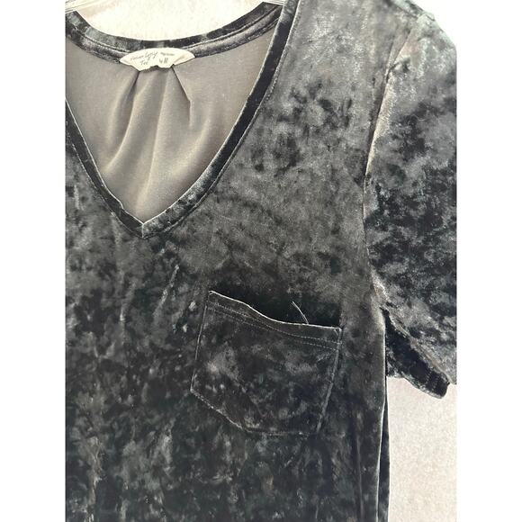 Spring + Mercer Velvet Legging Tee Medium Top V Neck Pocket Stretch Soft Black - Picture 5 of 6